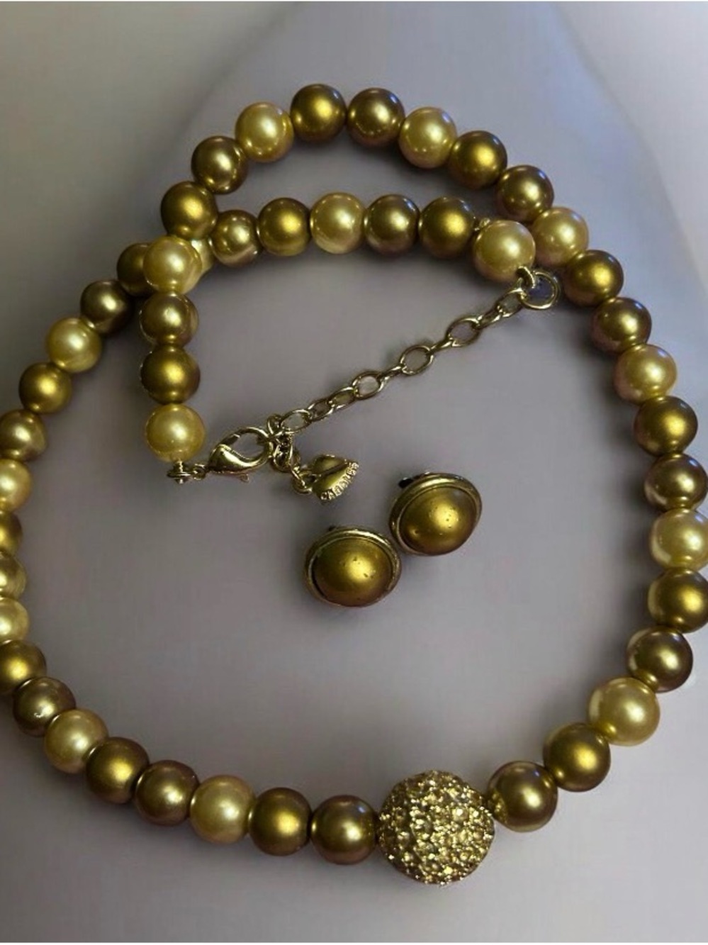 Vintage Carolee Gold-Tone Beaded Necklace and Button Style Earrings Set
